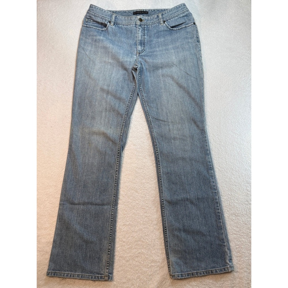 Antonio Melani Light Wash Bootcut Jeans Size 12 Blue Denim Distressed Hem